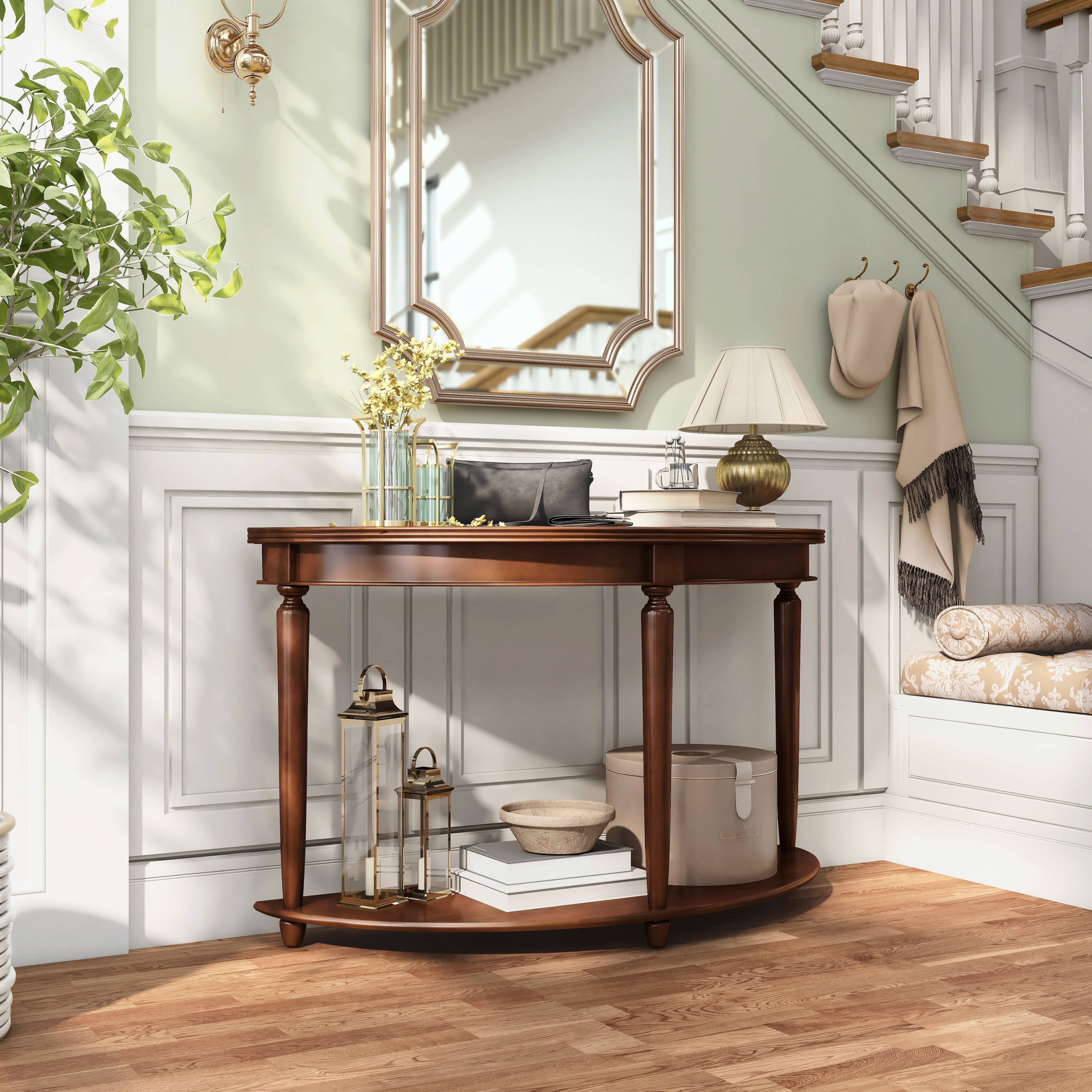Rect Traditional Cherry 48 inch Wood 1 Shelf Console Table by