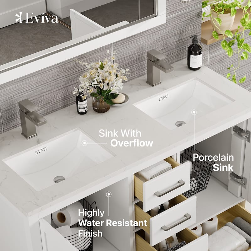 London 48"W DS Bath Vanity with Carrara Quartz Top & Porcelain Sink