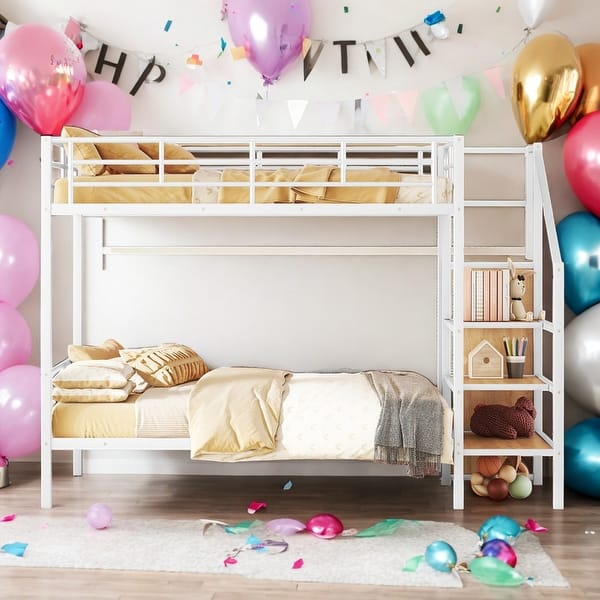 slide 2 of 22, Modern Full over Full Bunk Bed With Lateral Storage Ladder and Wardrobe White