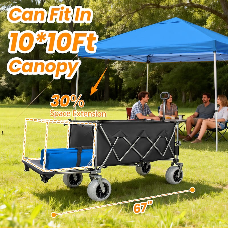 67in Extra long large Heavy Duty Utility Beach Wagons with Opened Tailgate and All-Terrain Wheels, 500lbs Capacity