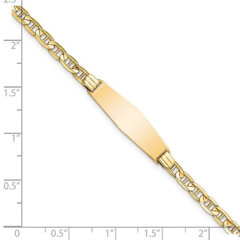 Curata 7.5mm 14k Yellow Gold Engravable Mariner Anchor Link Soft Diamond Shape ID Bracelet