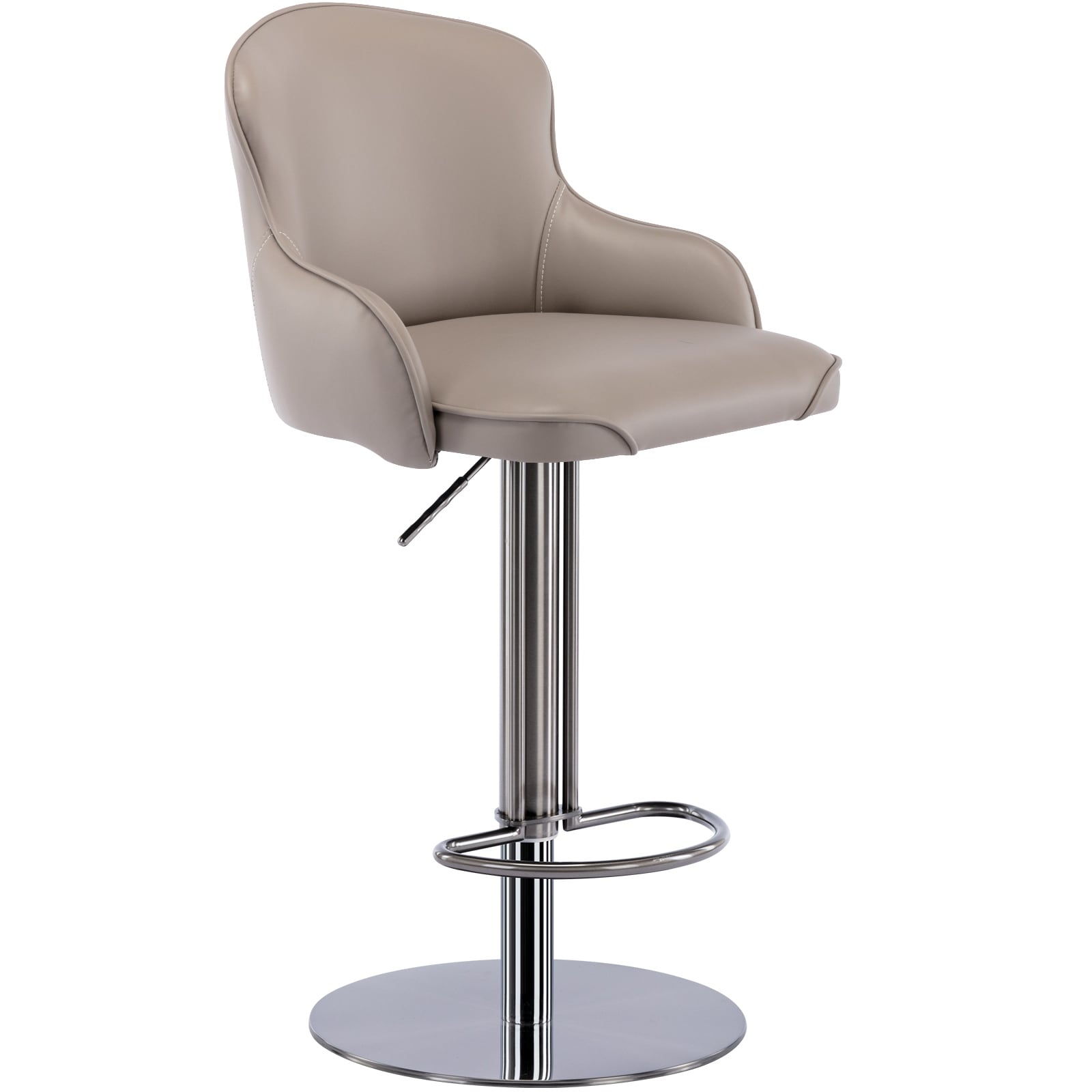 Modern Swivel Bar Stool, Grey Leather with Black Titanium Stainless Steel Frame & Adjustable Height