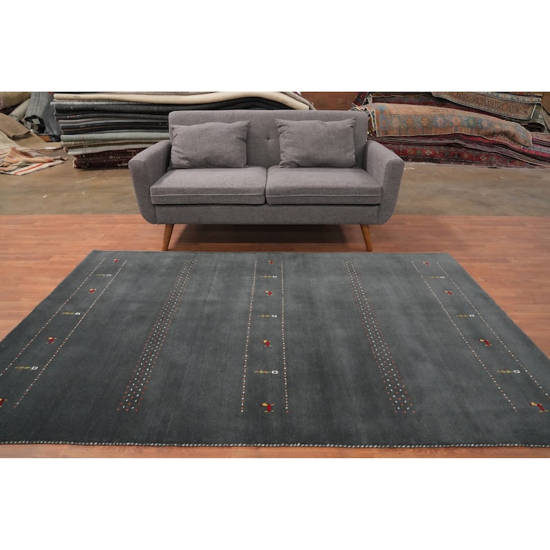 Hand Knotted Oriental 100% Wool Carpet Tribal Animal Pictorial Greys & Charcoal Gabbeh Area Rug - 7' 10'' X 4' 10''