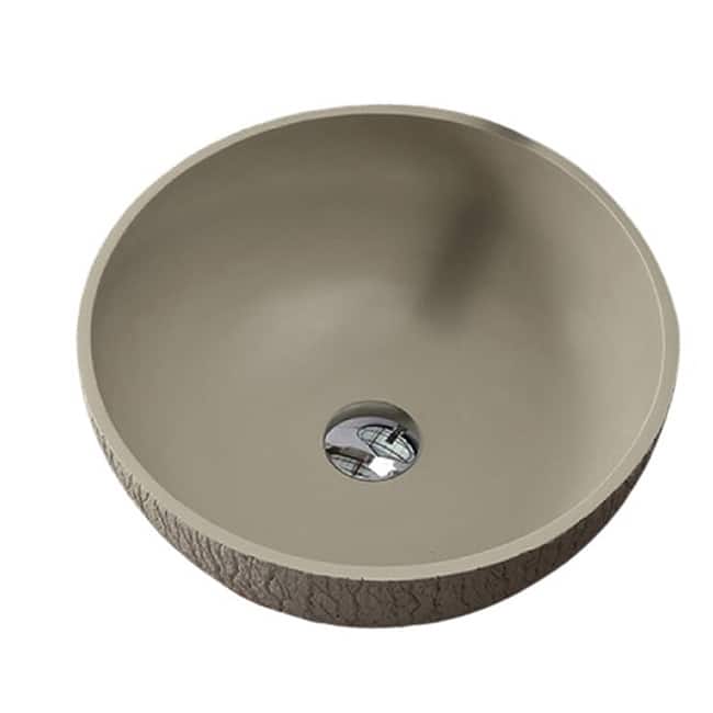 15-1/4 Inch Diameter Stone Series Solid Surface Round Shape Bathroom Vanity Vessel Sink with Concrete Patten - 15.25 x 15.25