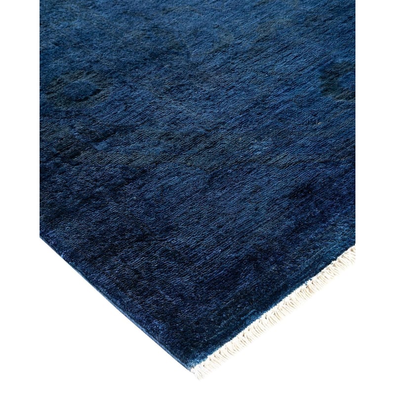 Overton Hand Knotted Wool Vintage Inspired Modern Contemporary Overdyed Blue Area Rug - 7' 10" x 10' 1"