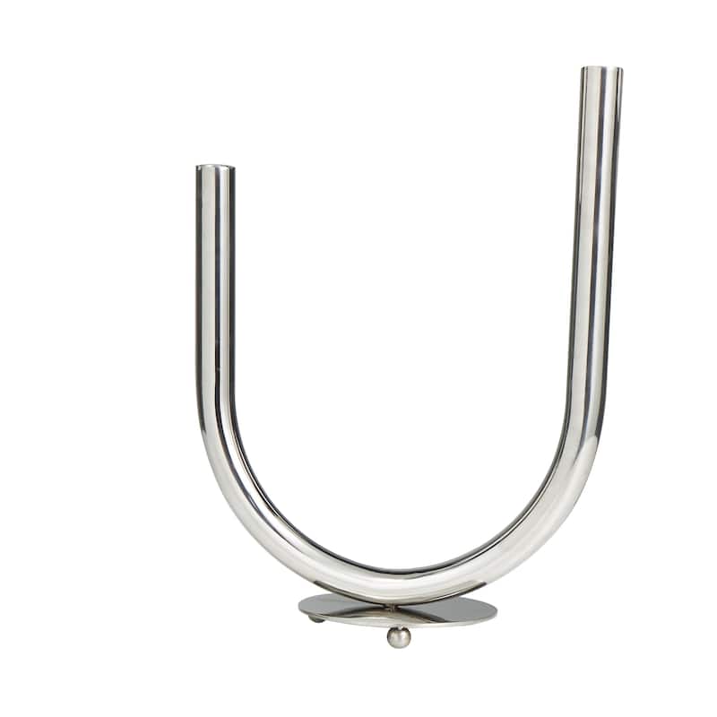 Stainless Steel Metal Abstract U-Shaped Candelabra - Silver - Roche River Decor
