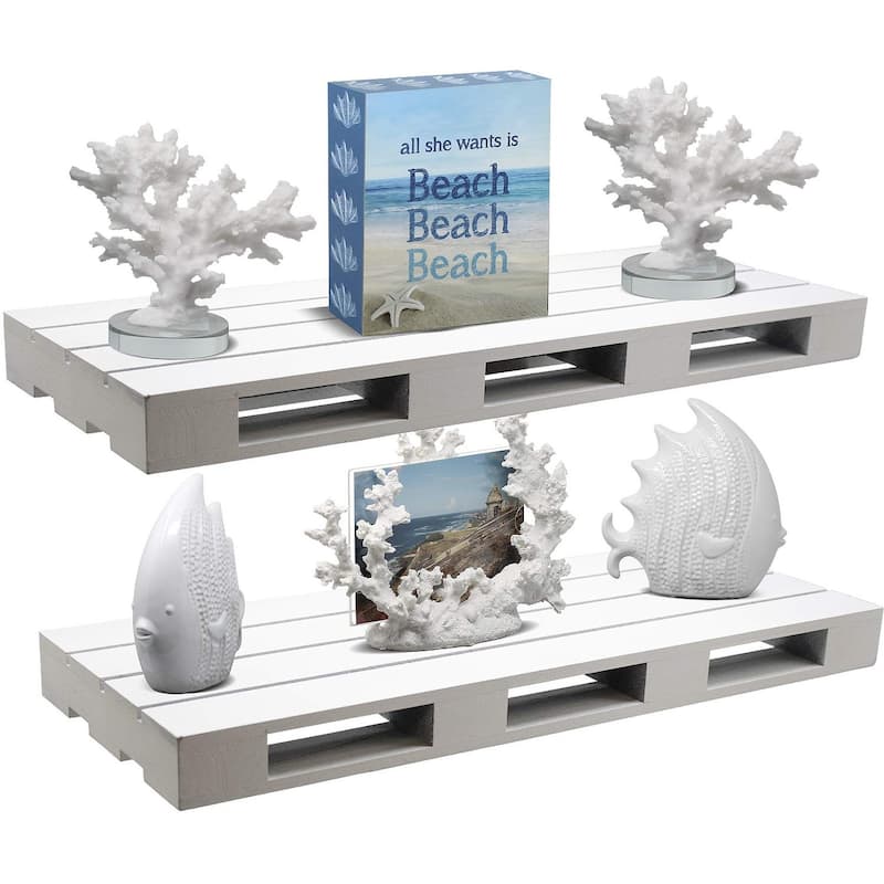 Sorbus Floating Pallet Shelves, Wall Mount Ledge Storage Organizer Set of 2 - 17" L x 7" W x 1.75" H.