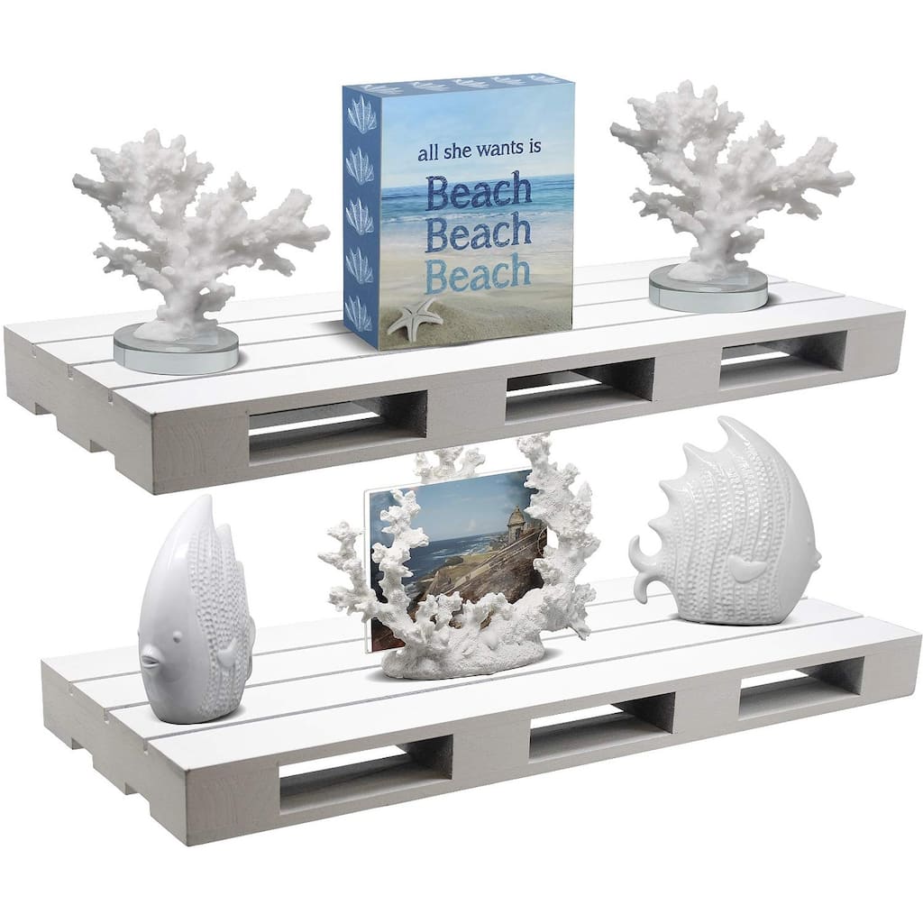 Sorbus Floating Pallet Shelves, Wall Mount Ledge Storage Organizer Set of 2 - 17" L x 7" W x 1.75" H.