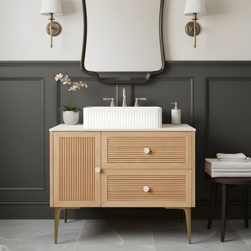 Freestanding Bathroom Vanity with Rectangular Ceramic Basin - 36 - Oak+White