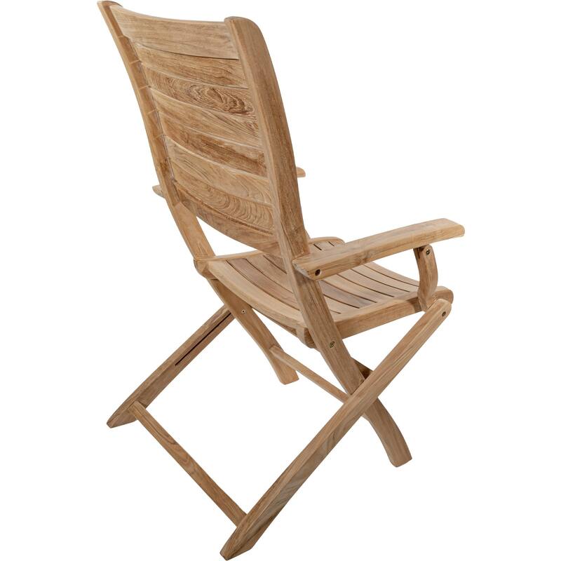 Nordic Style Natural Teak Wood Outdoor Folding Dining Chair with Arm Rests - N/A