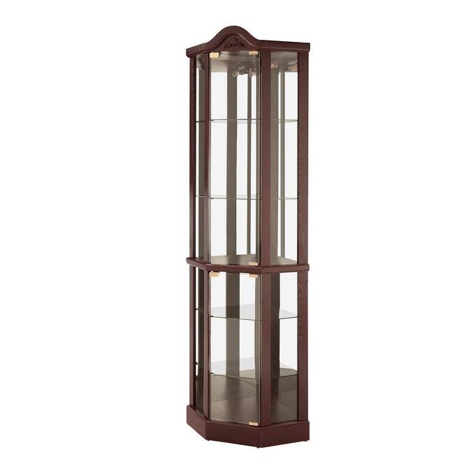 Glass Cabinet Lighted Corner Cabinet Corner Display Curio Cabinet, Glass Display With Light Bar Cabinet, Wine Cabinet