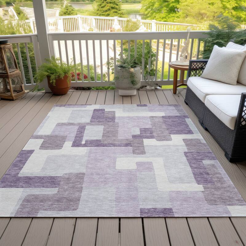 Machine Washable Indoor/ Outdoor Chantille Contemporary Blocks Rug - Lavender - 3' x 5'