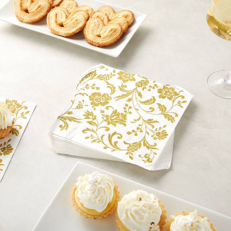 100Pack White and Gold Floral Paper Napkins Bed Bath & Beyond 40370614