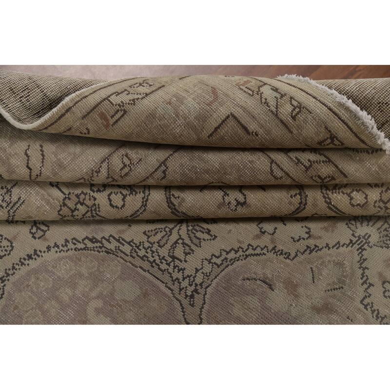 Distressed Tabriz Vintage Rug Hand-Knotted Oriental Wool Carpet - 9'9" x 12'6"
