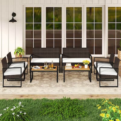 Costway 8 Piece Patio Furniture Set with Cushioned Chairs & Wood - See Details