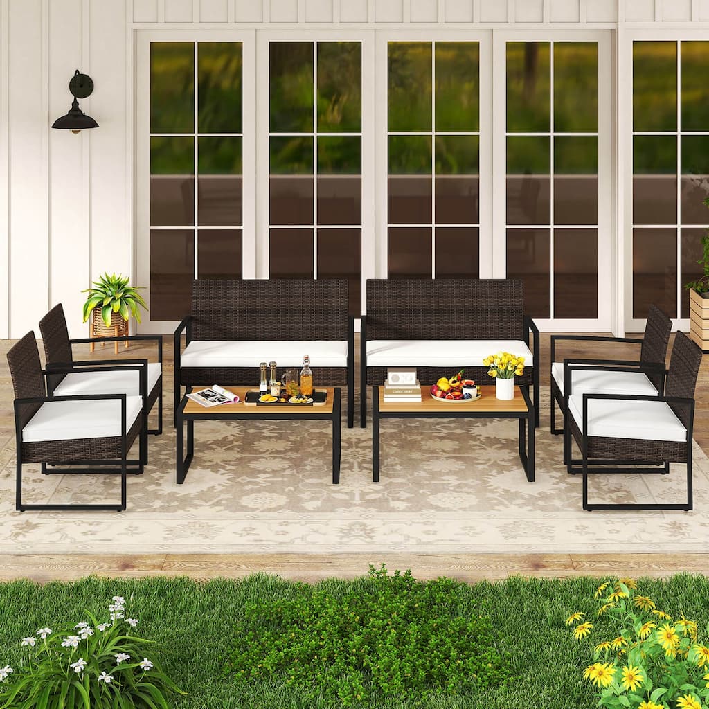 Costway 8 Piece Patio Furniture Set with Cushioned Chairs & Wood - See Details