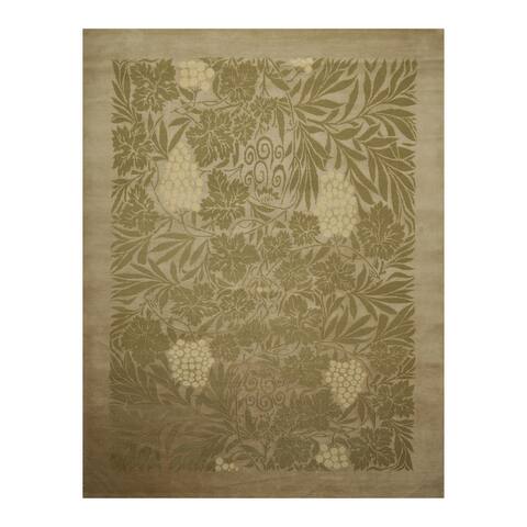Hand Knotted Moss,Sage Persian Wool and Silk Traditional Oriental Area Rug (8x10) - 8' x 10'