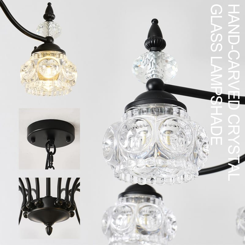 Farmhouse Black Glass Chandelier Modern French Country Pendant Light