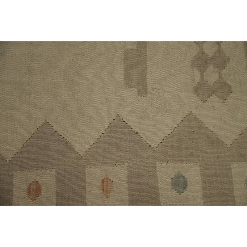 Hand Woven Oriental 100% Wool Carpet Southwestern Tribal Beige & Ivories Kilim Area Rug - 8' 0'' X 4' 9''