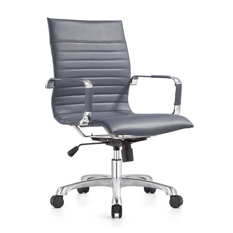 Harris Ergonomic Mid-Back Leather Office Chair with Metal Frame, Adjustable Height, Tilt Lock, and Swivel for Home Office - Grey