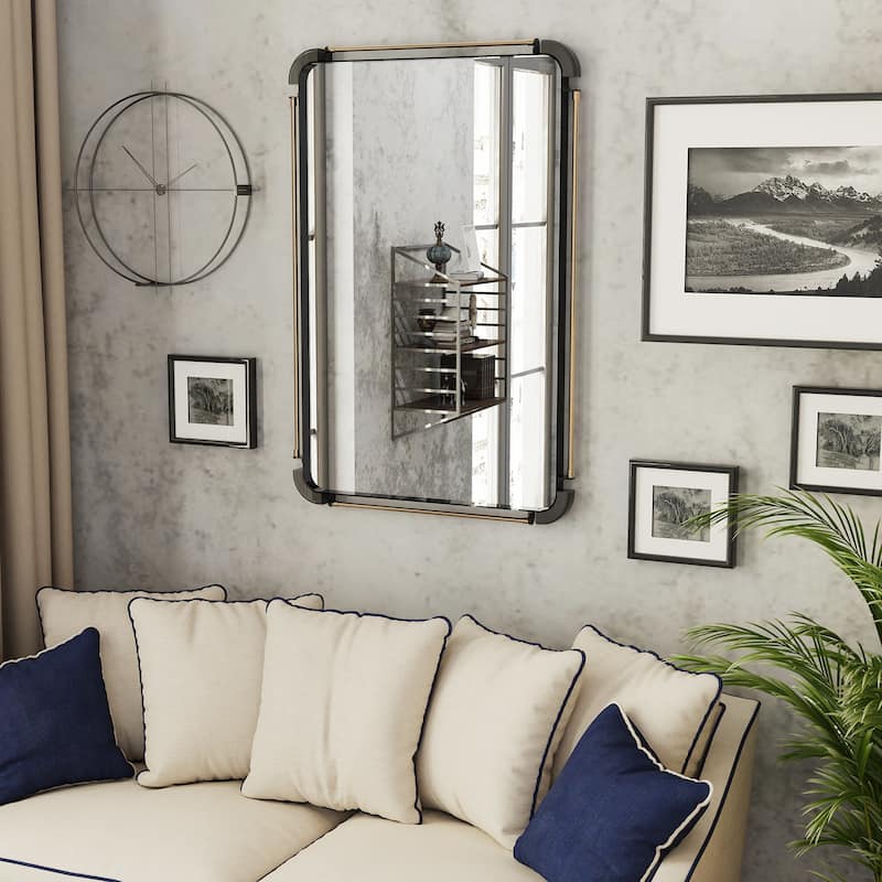 Rustic Metal Frame Accent Wall Mirror Living Room, Hallway - 35.4x23.6 inch - Black