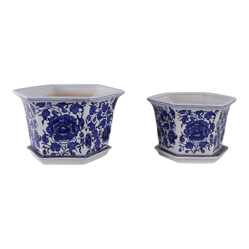 Stoneware Saucer Planters Attached Base for Home Garden (Set of 2)