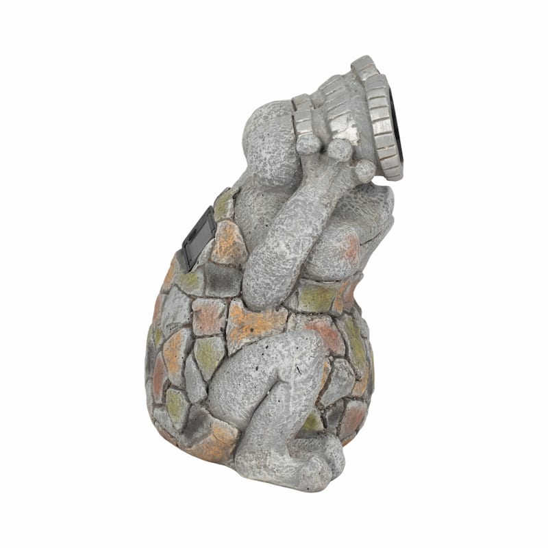 Resin Frog Statuary Solar-Powered Light-Up Goggles and Mosaic Texture