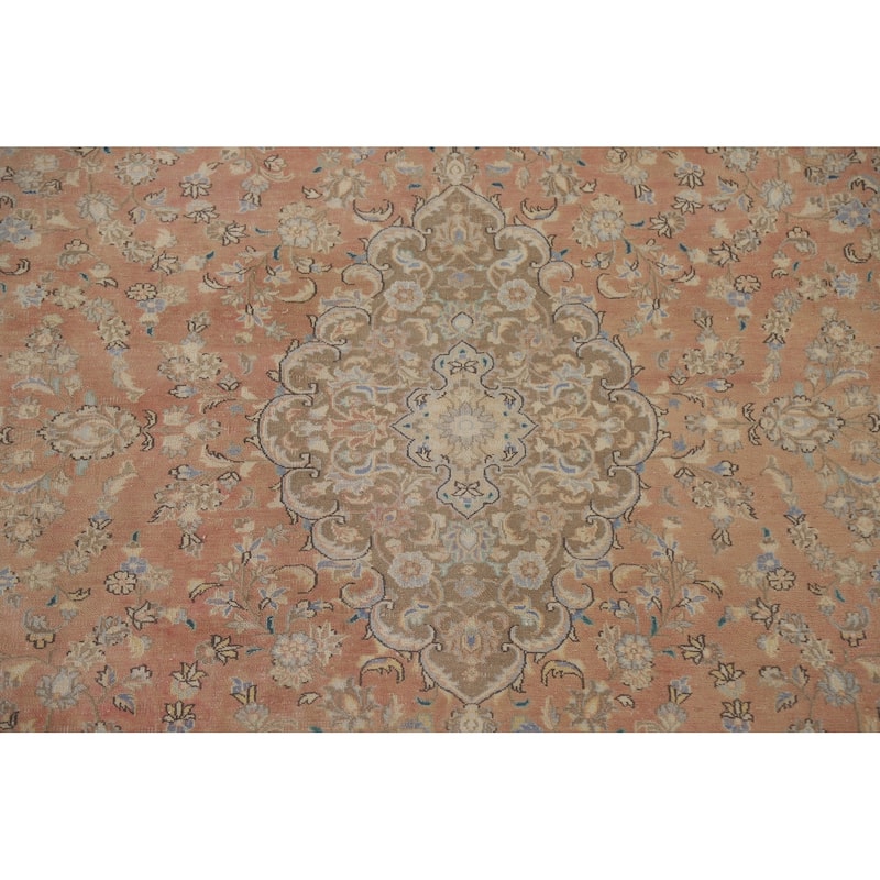Hand Knotted Oriental 100% Wool Carpet Traditional Floral Oranges & Rust Mashad Area Rug - 12' 9'' X 9' 3''