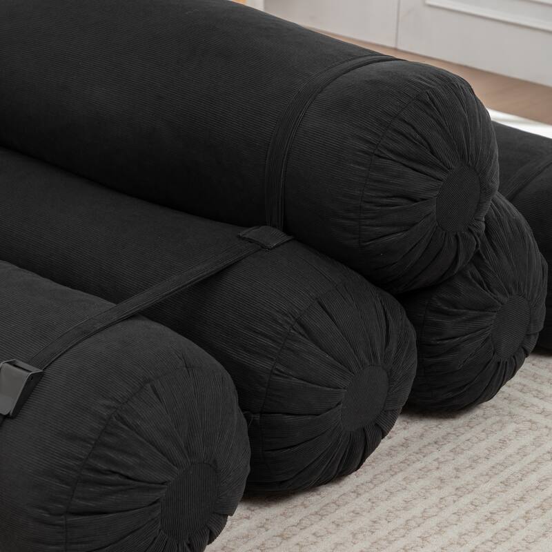 Versatile Lazy Sofa Corduroy Chaise Lounge Floor Couch Composed of 5 Cylindrical Pillows with Adjustable Straps