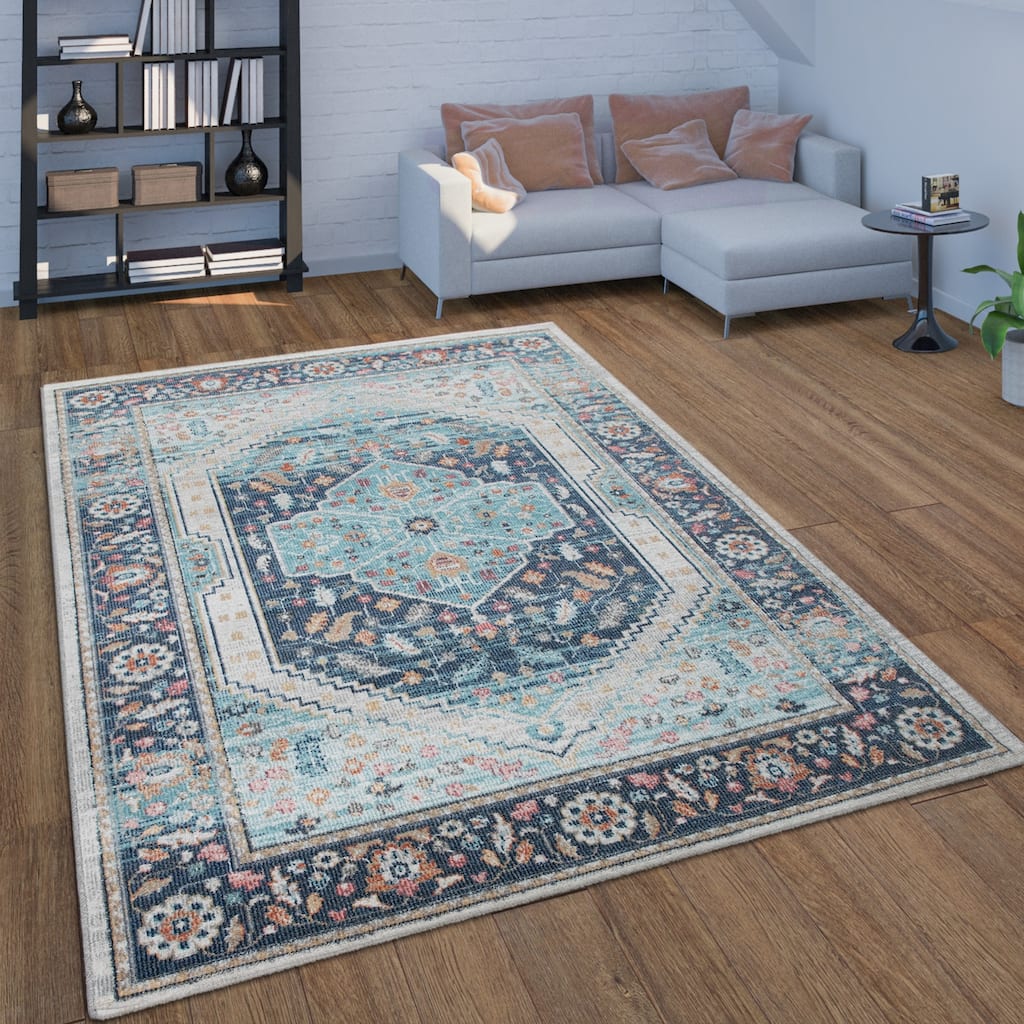 In & Outdoor Area Rug Oriental Pattern In Blue Gray