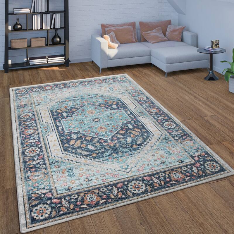 In & Outdoor Area Rug Oriental Pattern In Blue Gray - 3'11" x 5'7"