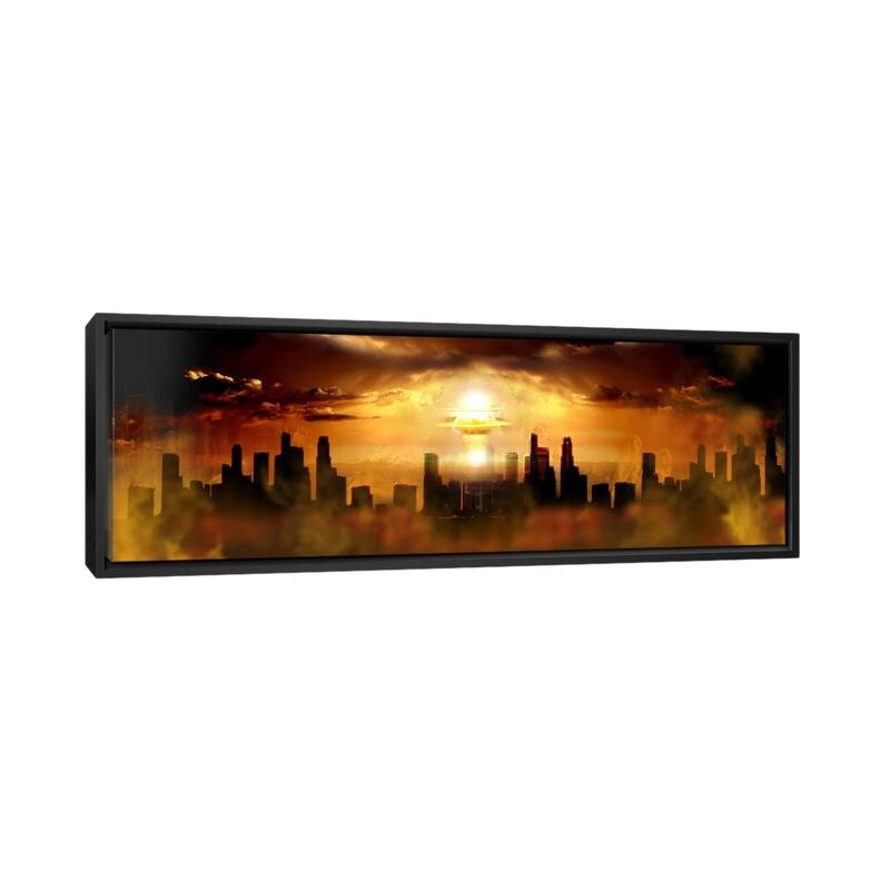 iCanvas "Nuclear blast behind city" by Panoramic Images Framed Canvas Print - 20x60 - Black
