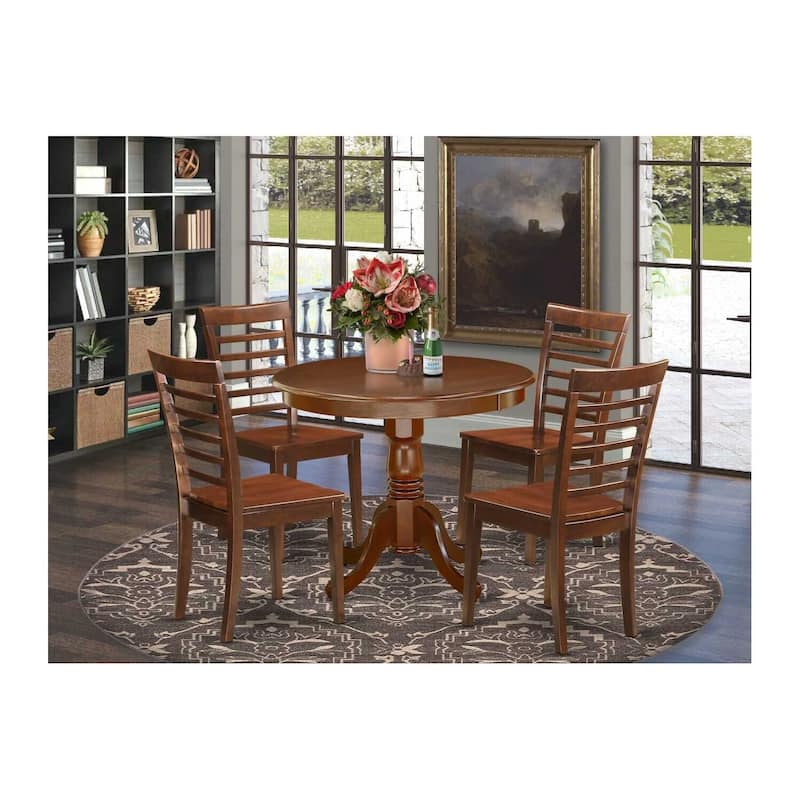 Antique Kitchen Dining Set - 5 Piece Table & Chair Set, 36 Inch Round, Mahogany Finish