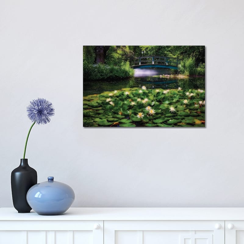 iCanvas "Lily Pond With A Footbridge" by George Oze Canvas Print - 12x18x1.5