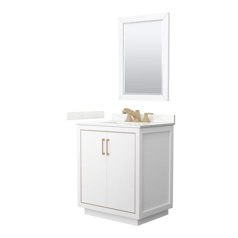 Icon 30-inch Single Vanity, Quartz Top, 24-inch Mirror - White, Bronze Trim, Giotto Quartz Top