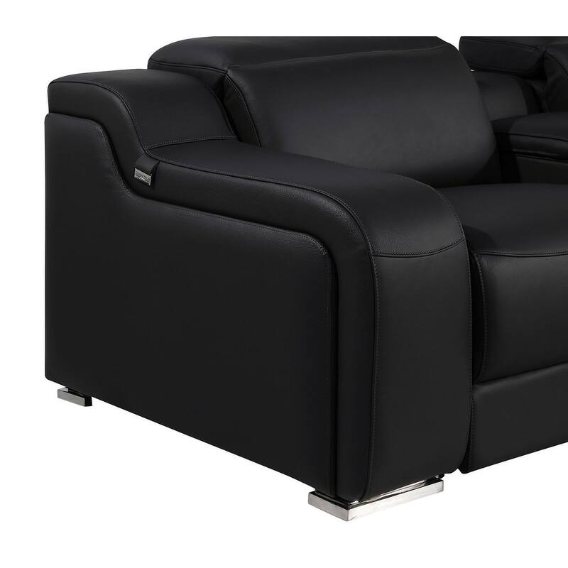 HomeRoots Black Italian Leather Power Reclining U Shaped Eight Piece Corner Sectional With Console
