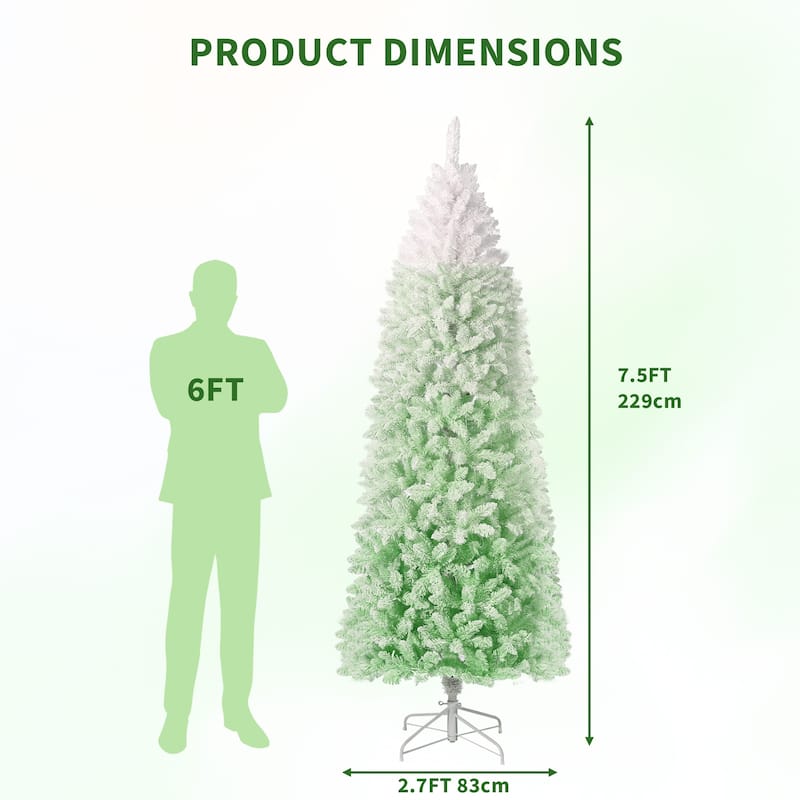 6FT Purple Gradient Pencil Christmas Tree – Prelit with 100 Dual Color LEDs, Snow Flocked, 320 Branch Tips,Metal Stand