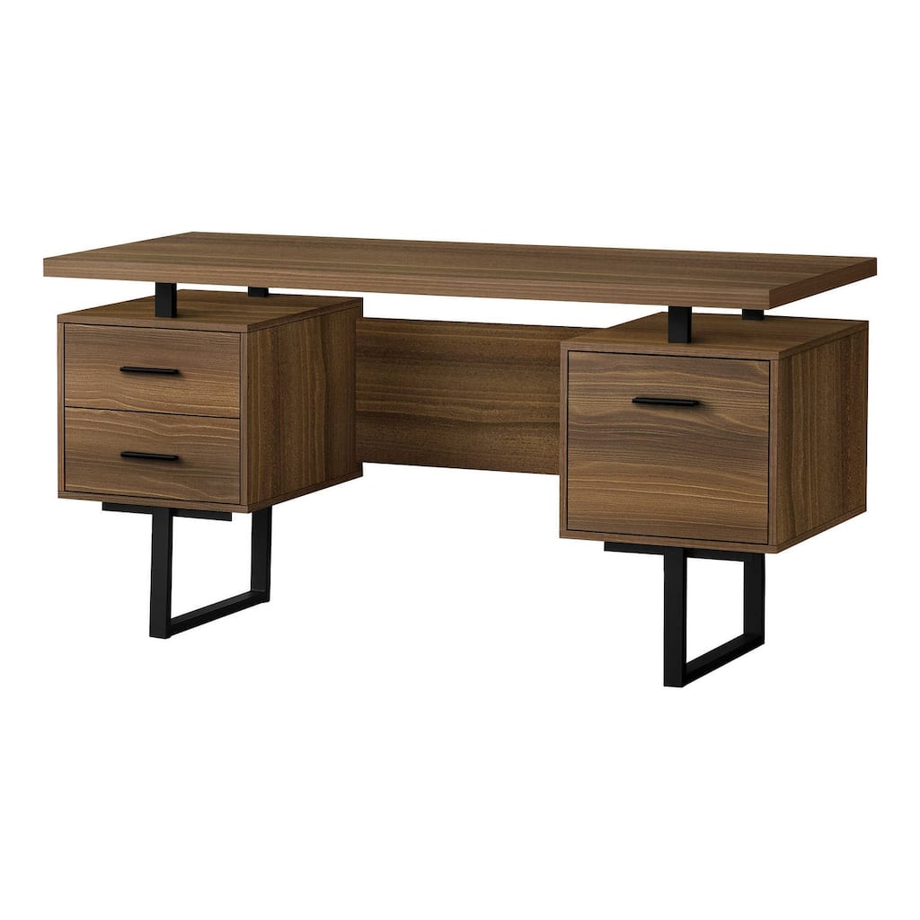 Computer Desk, Home Office, Laptop, Left, Right Set-up, Storage Drawers, 60"l, Work, Walnut Laminate, Black Metal