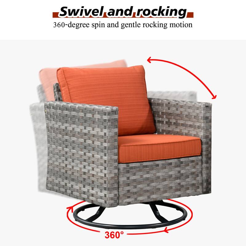 HOOOWOOO 3-piece Patio Rattan Outdoor Furniture Swivel Chair Set