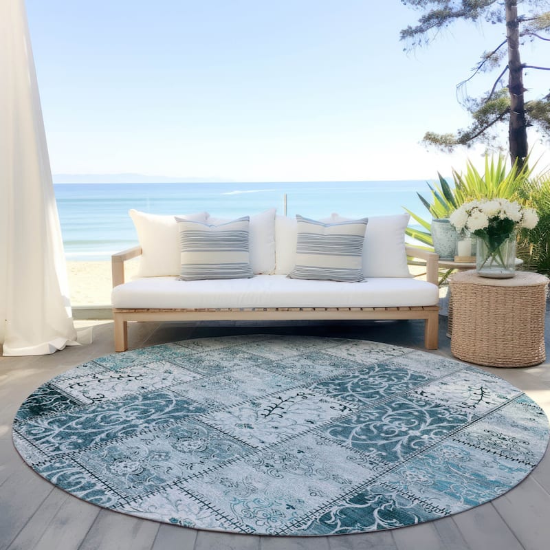 Alfifi Patchwork Weather Resistant Timeless Fusion Round Outdoor Rug