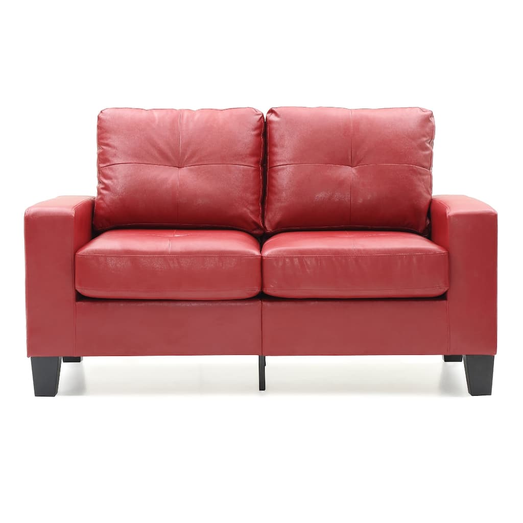 Flared Arm Faux Leather Tufted Straight Sofa - 58" - Red