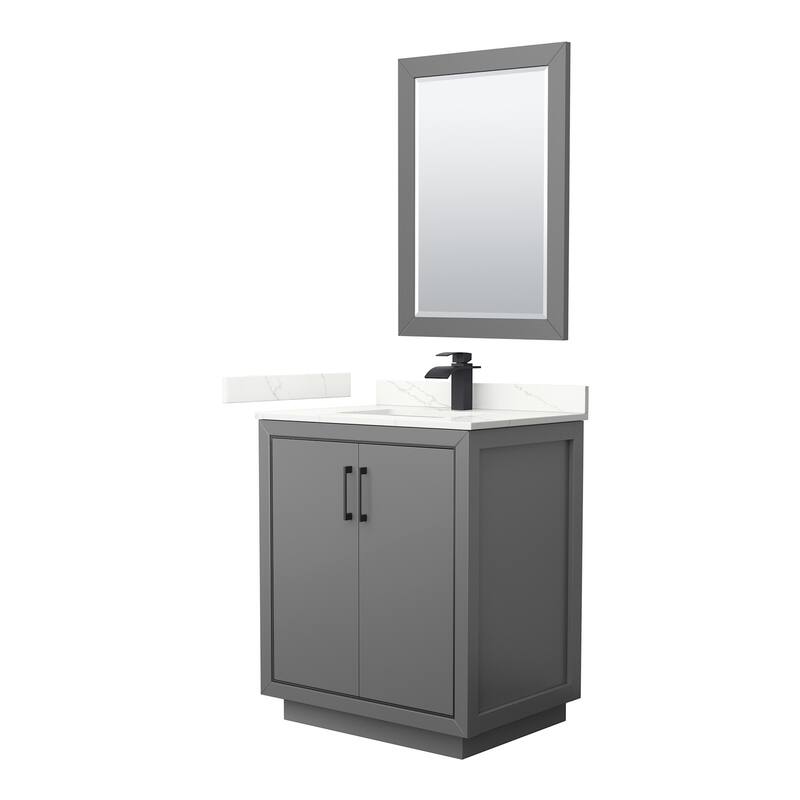Wyndham Collection WCF111130S-QTZ-UNSM24 Icon 30" Free Standing Single - Dark Gray / Giotto Quartz Top / Matte Black