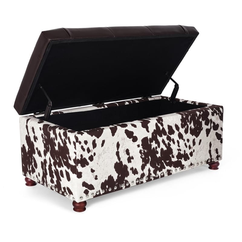 Adeco Rectangular Storage Ottoman Tufted Faux-Leather Bench Lifted Top