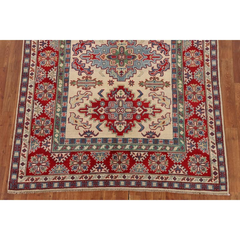 Kazak Oriental Area Rug Hand-Knotted Geometric Bedroom Wool Carpet - 4'10" x 7'1"