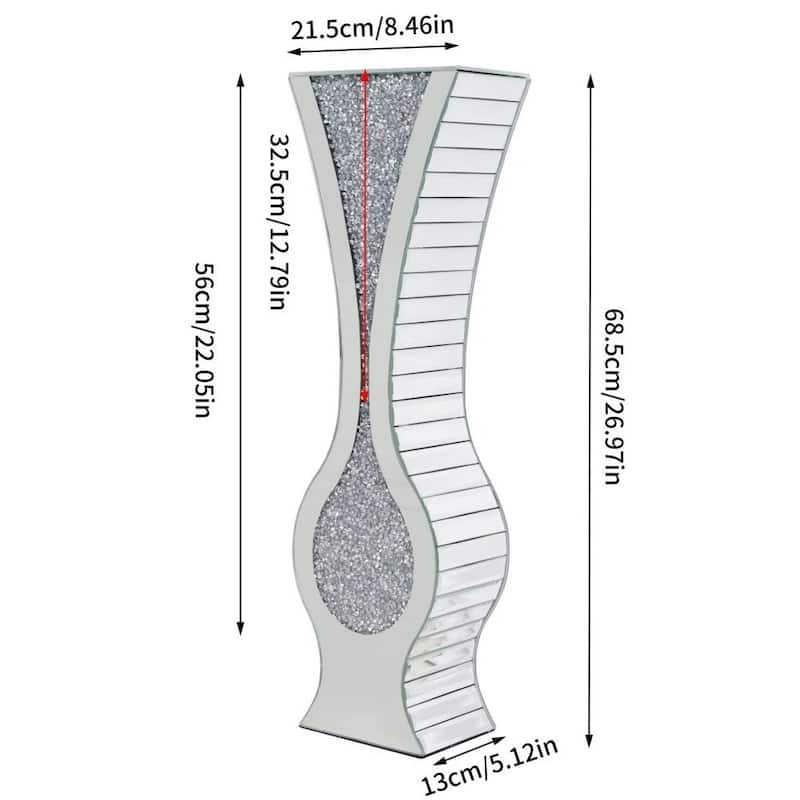 27" Tall Silver Mirrored Floor Vase Glam Crushed Diamond Vases