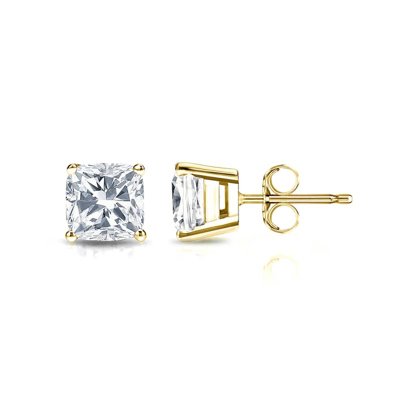 Auriya Lab Grown Cushion 4-Prong Diamond Stud Earrings 2.00 to 10.00 ct. tw. Push-Back (D-E VVS) - 3.50ct. wt. - Gold - Yellow