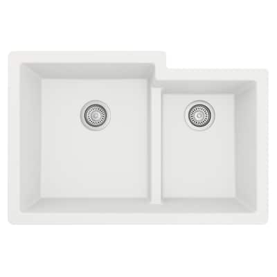 Karran Undermount Large/Small Bowl Quartz Kitchen Sink - 32" x 21.25" x 9" - 32" x 21.25" x 9"