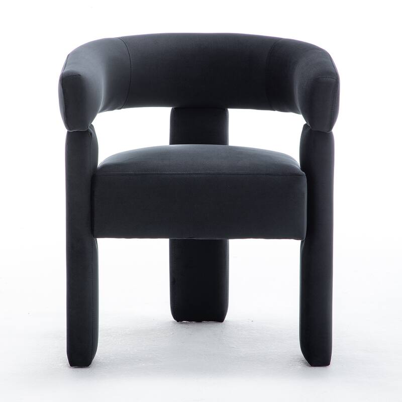 SEYNAR Modern Velvet Accent Chair, Upholstered Barrel Armchair with Curved Back and Thickened Padded Seat