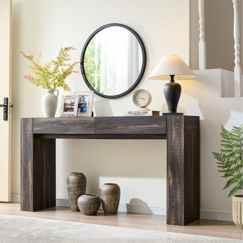 Modern Entryway Console Table, Thick Wood Sofa Table with Drawers