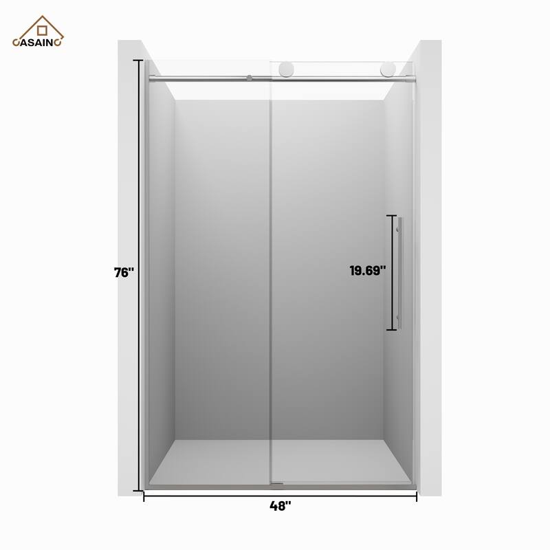 CASAINC 48 in. W x 76 in. H Sliding Frameless Shower Door with Tempered Glass